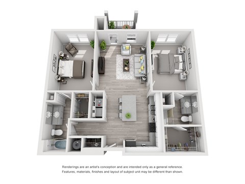 Floor plan for 2 beds, 2 baths, 1219 sqft